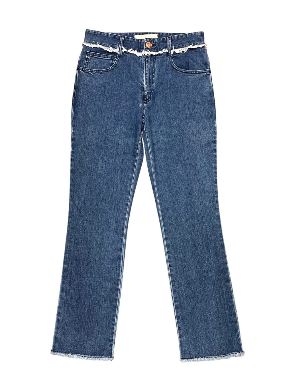 See by Chloe Blue Straight Leg Jeans Frayed Waist Raw Hem Designer Denim W28 L29